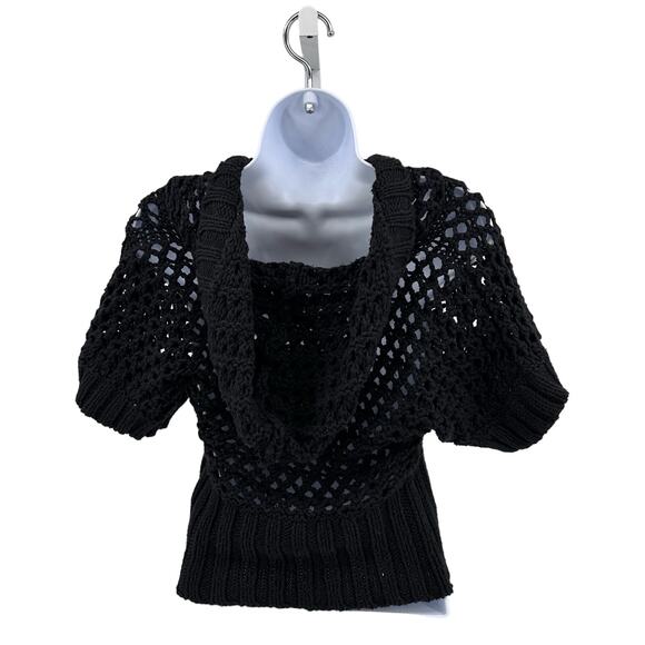 Free People Open Knit Cardigan Black Sweater Button Up XS Hooded WMNs Sheer SS - Picture 2 of 7